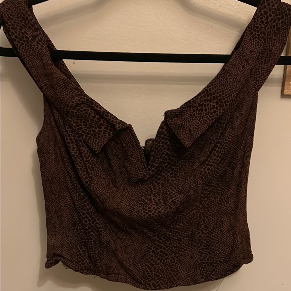 Free People Brown Sleeveless Crop Tank Top with Asymmetrical Style